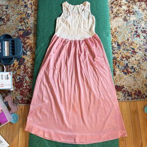 Vintage A La Slips Baby Pink Cotton Lace Trim Gown Slip Dress XS USA Birdgerton